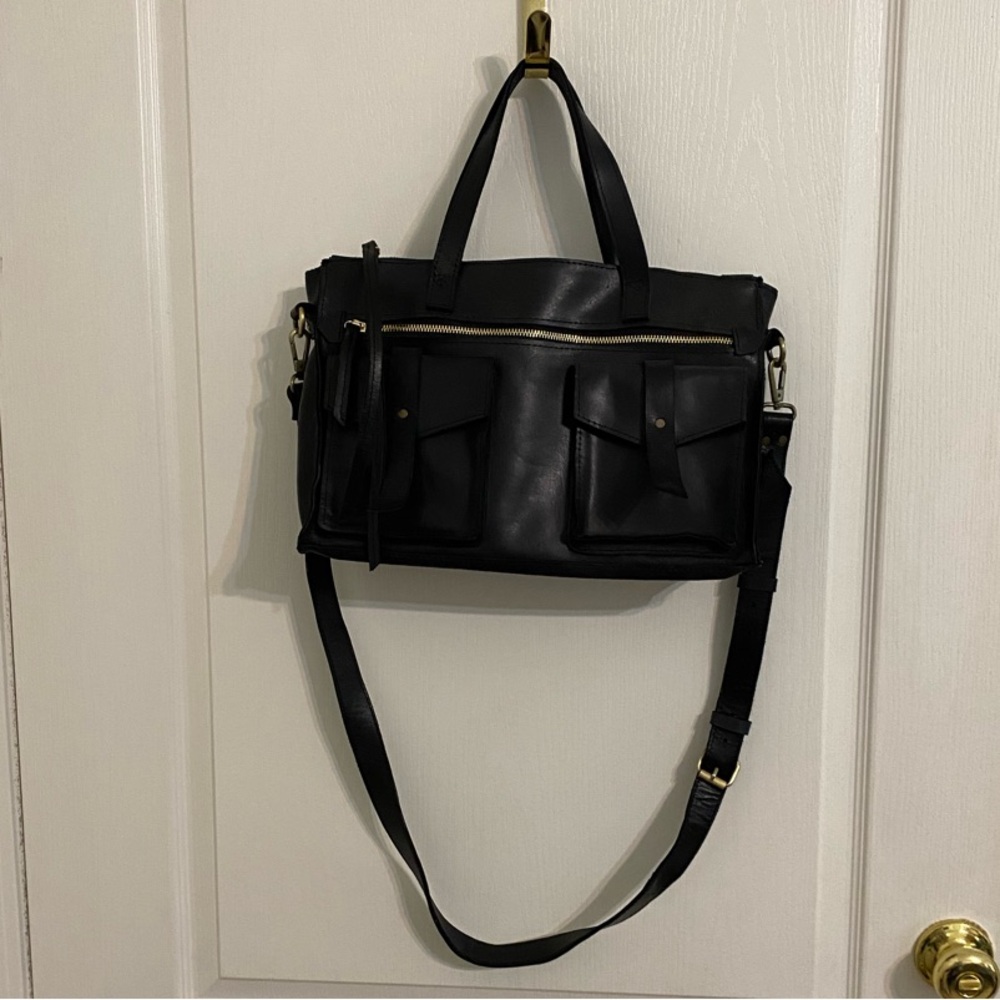 Raven+Lily Farm Favorite Black Distressed Leather Handbag Satchel Shoulder Bag